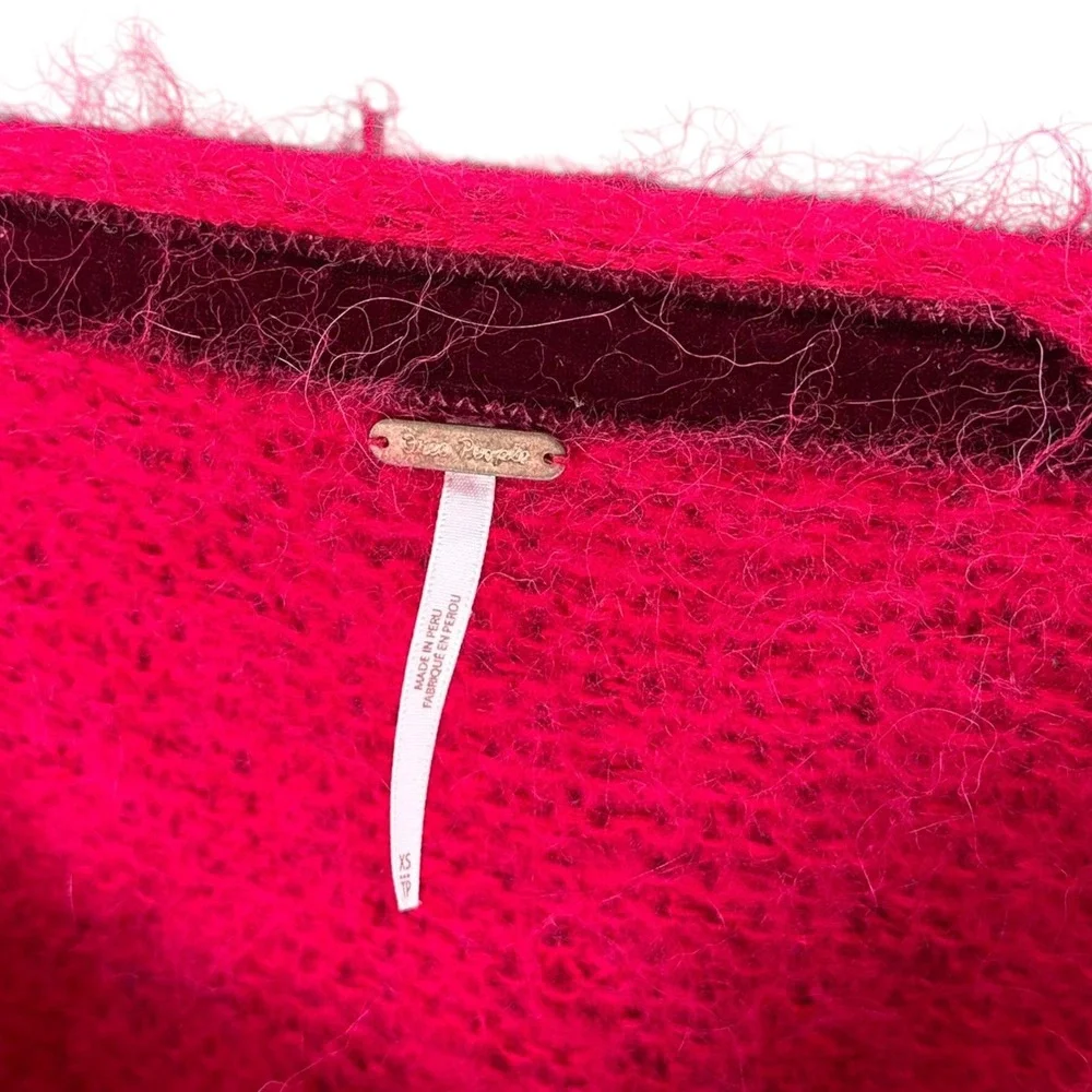 FREE PEOPLE Fuzzy V Neck Sweater Bright‎ Pink Alpaca Blend XS